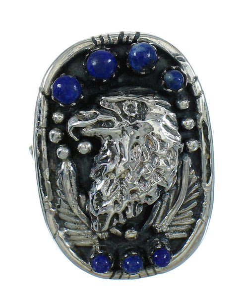 Southwestern Authentic Sterling Silver Lapis Eagle Ring Size 6-1/2 YX81589